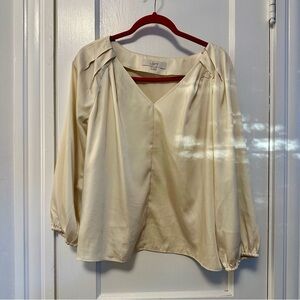 LOFT Pleated Sleeve V-Neck Top